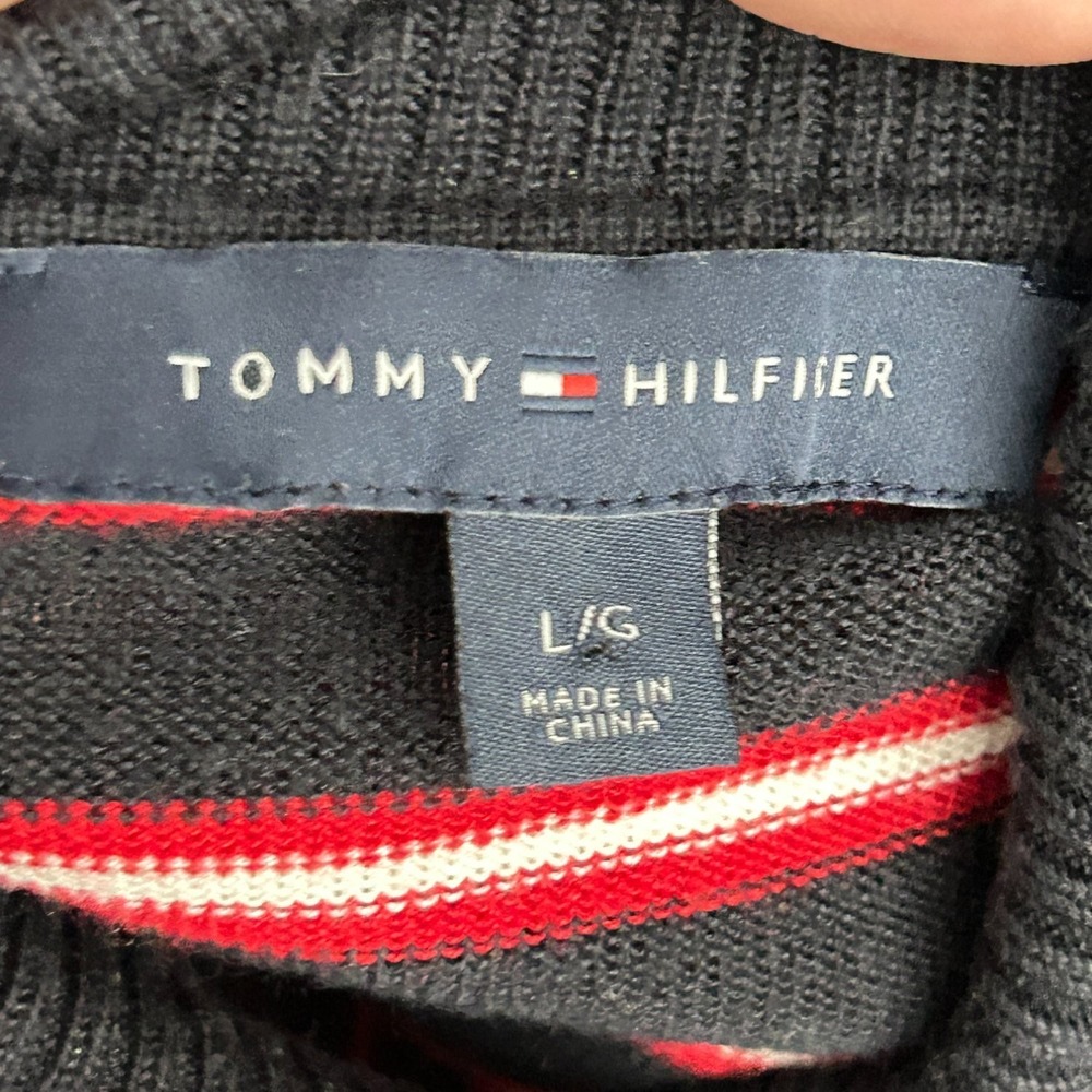 Tommy Hilfiger Womens Black Red Striped Cowl Neck Tunic Sweater L - Picture 2 of 11